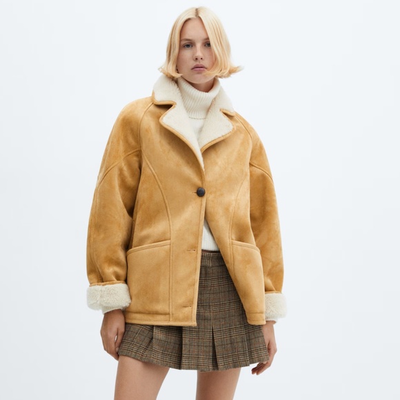 Mango shearling lined coat with buttons S - Picture 1 of 10
